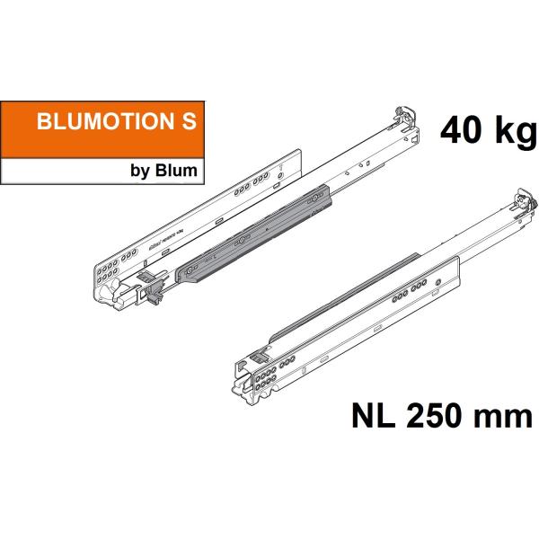 MOVENTO mit BLUMOTION S, Vollauszug für Holzschubkasten, 40 kg, NL=250mm, ohne Kupplungen, für Blumotion, 760H2500S